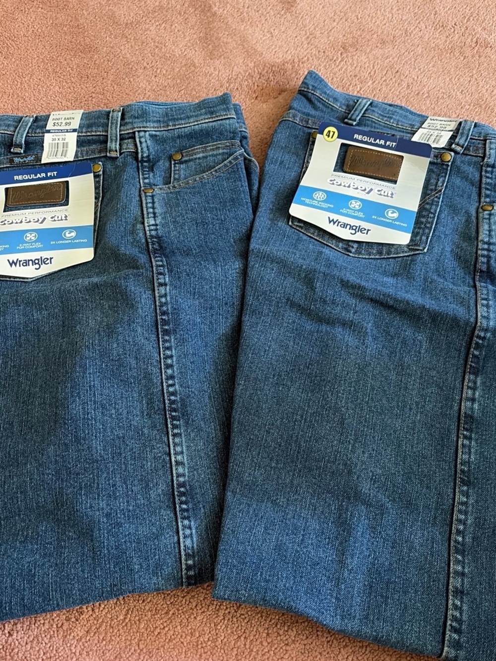 Wrangler 47 Men’s Regular Fit Cowboy Cut Jeans , premium performance 35x32 NWTS